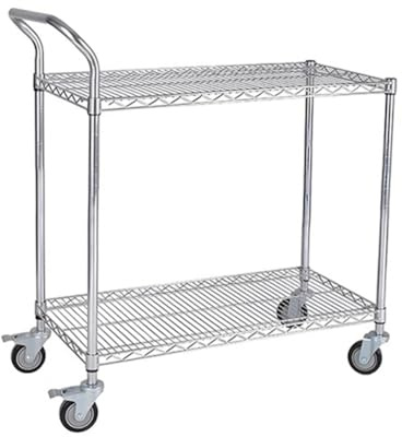 Robuster Rollwagen aus Metall, MIT Regalen, Lenker, Küchenwagen auf Rädern, 2/3-stufiger Lagerwagen, tragbarer Werkzeugwagen, für Garage, Lager, Zuhause, Restaurant, Büro(Silver-2 layer,137x35x104cm)