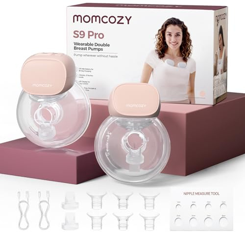 Momcozy S9 Pro Hands-Free Wearable Breast Pump, 2 Modes 9 Levels, Long Battery Life & LED Display, 24mm Portable Breastfeeding Pump (Pink, 2 Count)