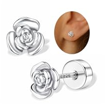 FIOROYAL Boucle d'Oreille Argent 925 Femme Fille Petites Rose Papillon Feuille Zircon Cœur Fraise Hypoallergénique Piercing Oreille Helix Piercings Tragus Boucle d'Oreille Femme Argent/Or S2
