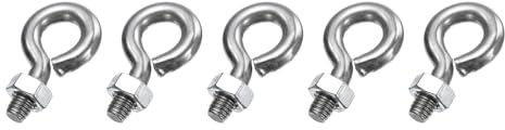 sourcing map 5 Pack Eye Bolts, M6 x 12mm 304 Stainless Steel Threaded EyeBolt Silver Eye Hooks with Nut for Hanging or Securing Cables