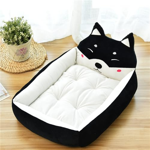 XXIUDEE Cama ortopédica para perros, tamaño mediano, lavable, calmante y antiansiedad, colchón rectangular para jaula de perro y almohadilla con cojín extraíble lavable (50 x 40 x 12 cm, negro)