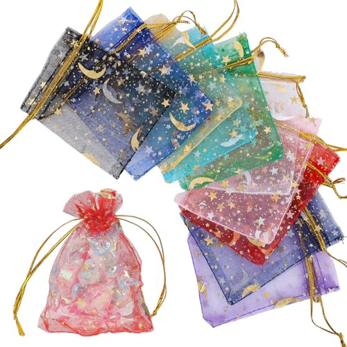 LIQWEI 100 Stück 7 x 9 cm Geschenk Hochzeit Säckchen | Organzasäckchen Geschenk Schmuckbeutel Kleine Organzabeutel mit Kordelzug für Hochzeit Geburtstag Party Gastgeschenk