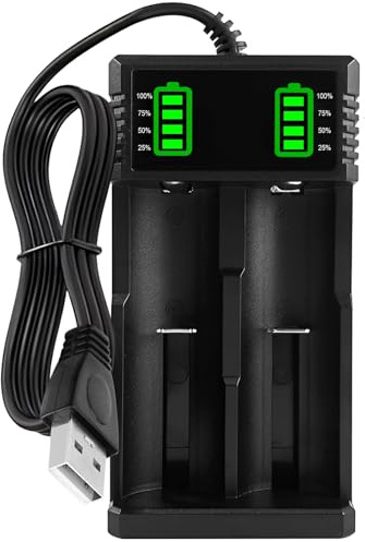 18650 Chargeur de Batterie 3,7V, 2 Slots Chargeur Accu écran LCD Peut Afficher la Capacité Charge Rapide avec Câble USB pour Batteries Li-ION 18490 18350 17670 17500 16340 14500 18500 26650