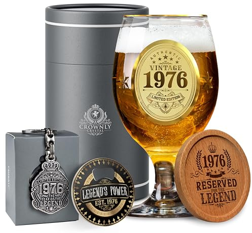 CROWNLY CRYSTAL® 1976 Regalo Hombre 50 Años Copas de Cerveza Personalizadas 570 ml Decoración Fiesta 50 Cumpleaños Regalos para Papá