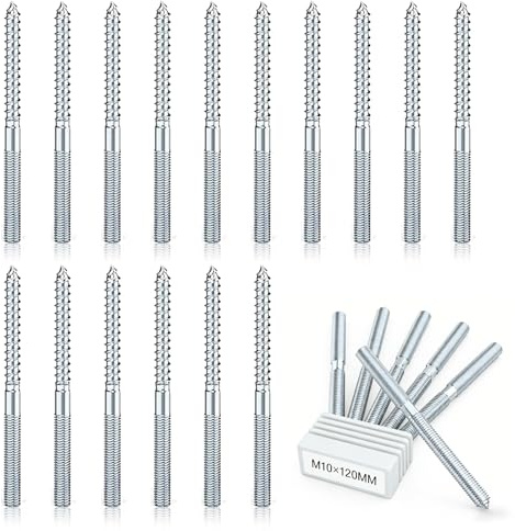 eupdd 15 Stück Stockschrauben M10 x 120 mm: Torx Stockschrauben, Schraubstifte aus verzinktem Stahl, Doppelgewindeschrauben für Rohrschellen, Möbelmontage, Holzgelenke und Möbelbeine