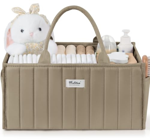 Maliton skötbordsorganizer, skötkorgsorganizer för skötstation, blöjcaddy med fack och handtag, nödvändigheter för nyfödda, babypresenter vid födseln, brun