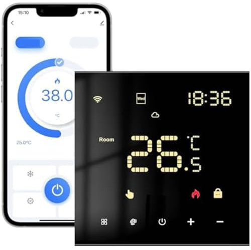 Smart termostato programmabile WiFi per riscaldamento a pavimento e a gas, regolatore di temperatura touch screen, compatibile con sistemi di riscaldamento ad acqua calda (nero)