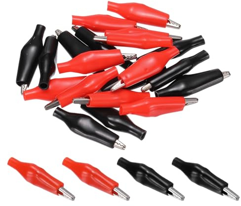 QUARKZMAN 10pcs Pinces Crocodiles 24mm Petites Pinces Électriques Isolées En Acier Pour Multimètre Laboratoire Test De Batterie Câble Pince De Connexion, Rouge/Noir