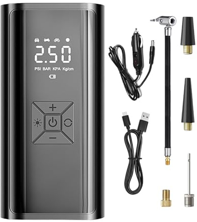 Gonfleur de pneu portable – Voyage sans pneu plat, compresseur d'air sans fil, pompe numérique 120 W, gadget électrique portable, outil pour voiture, camion, SUV, moto, vélo, camping-car, camping