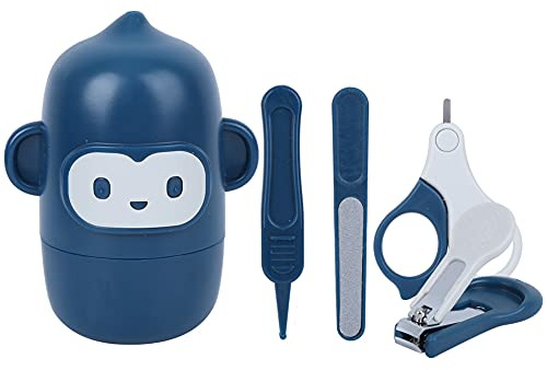 Lmrysalque Cortaúñas para bebés, lima de uñas, tijeras, pinzas, juego de herramientas de manicura infantil, kit de aseo (Cortaúñas con mono de orejas grandes, azul tranquilo)