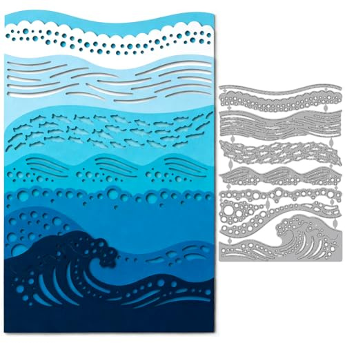 MAYJOYDIY Meer Wellen Rand Metall Stanze Ozean Welle Stanzschablonen Sommer Strand Prägeschablone Kohlenstoffstahl Schneideschablonen für Kartenherstellung Scrapbooking Album Geschenkverzierung