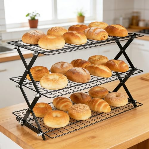 3-Tier Cooling Racks for Baking, Non Stick Wire, Collapsible Foldable | Iron Wire Cake Cooling Rack for Kitchen Camping, Baking Accessories