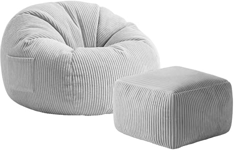 MARK ADLER Comfy 3.0 Riesen Sitzsack XL mit fußhocker für Erwachsene, Grau | Groß Cord Sessel & Pouf mit Griff - 125 x 85 x 50 cm Bequem - Schaumstofffüllung - Für Schlafzimmer und Wohnzimmer