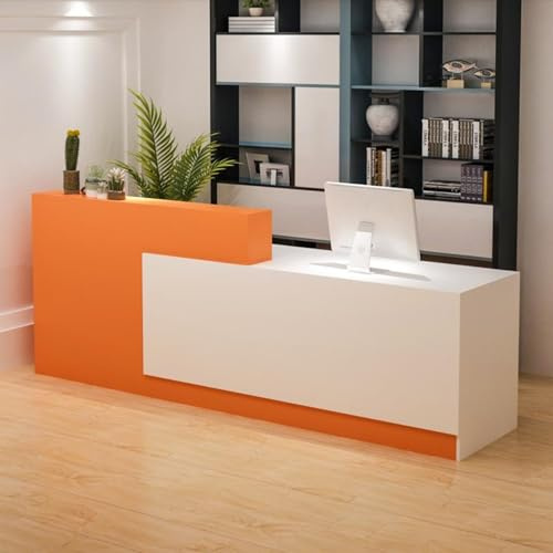 Modernt receptionsskrivbord med låsbara lådor justerbar 117-30 cm räknare stilfullt kontor & salong reception vit finish Mått: 260 x 60 x 100 cm.