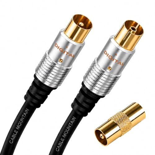 Cable Mountain 1m TV Aerial Extension Cable, Gold Plated, Male to Female | Coaxial Antenna Lead | Freeview, Sky Q, Virgin, YouView | Digital & Analogue Signal