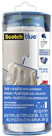 ScotchBlue Dévidoir Bâche Plastique Pré-adhésivée , Finitions Parfaites, 2,72 m x 17 m (46,2 m2), 1 Rouleau