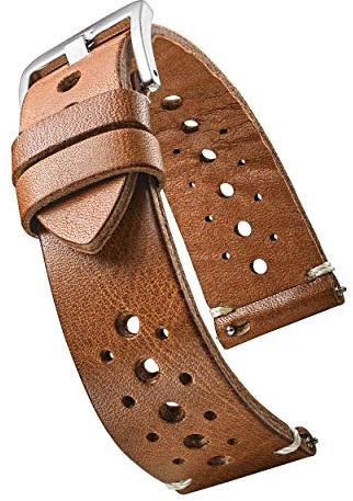 ALPINE Bracelet de montre en cuir pleine fleur véritable vintage avec barrettes à ressort à dégagement rapide – Noir, Bown, Tan – 20 mm, 22 mm, 24 mm