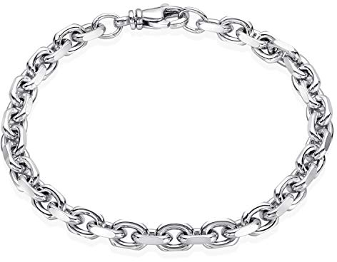 Materia Herren Armband Silber 925 6mm breit - Herrenarmband Ankerkette diamantiert rhodiniert SA-89-22cm