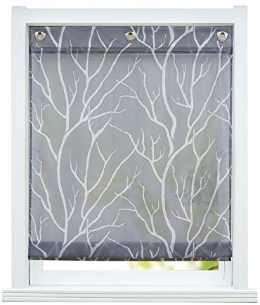 ESLIR Raffrollo ohne Bohren Raffgardine Transparent mit Ösen Gardinen mit U-Haken Ösenrollo Modern Vorhänge Grau BxH 60x140cm 1 Stück