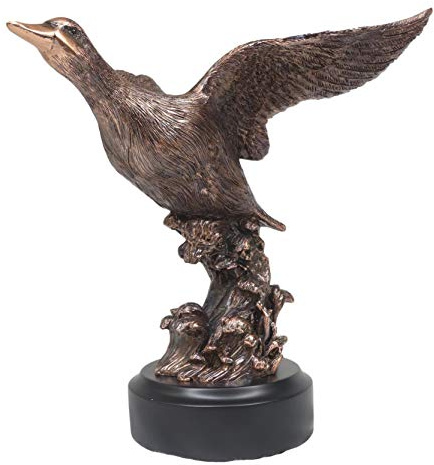 Ebros Rustic Cottage Pond Flying Mallard Duck Statue in Bronze Electroplated Resin Finish with Trophy Base Hunters Cabin Lodge Ducks Mallards Home Accent Figurine