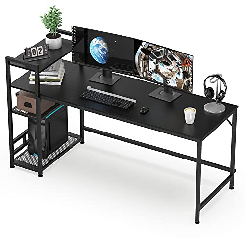 HOMIDEC Schreibtisch, Computertisch mit Bücherregal, Studiencomputer-Laptoptisch mit 4 Tier DIY Lagerregalen Schreiben Tisch für Home Office Schlafzimmer 160x60x110cm