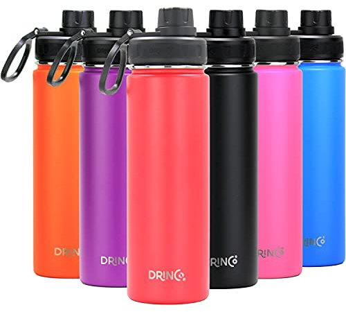 Drinco Stainless Steel Water Bottle Spout Lid Vacuum Insulated Double Wall Water Bottle Wide Mouth Leak Proof Keep Cold Sport Camping Hiking (22oz Barn Red, 22oz)