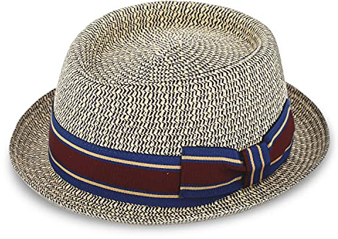 fiebig Wallku Pork Pie Paper Hat with Coloured Grosgrain Ribbon, Sun Hat Made of 100% Paper, Melange Porkpie in Many Sizes