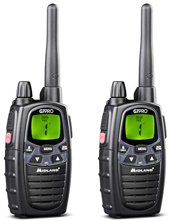 Midland - 2 G7 PRO Walkie Talkies, UKCA Certified Walkie Talkie for Airsoft & Outdoor, UK Plug, 2 Way Radio 85 Channels - 16 PMR446/69 LPD Licence-Free, 10Km Range, 18H Battery, Rechargeable Batteries
