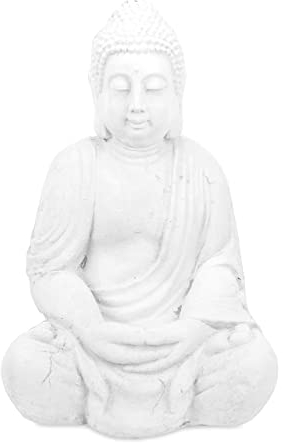 Relaxdays Statue de Bouddha Assise, 70 cm, Figurine de Jardin XL, résistant aux intempéries et au Gel, décoration, Blanc