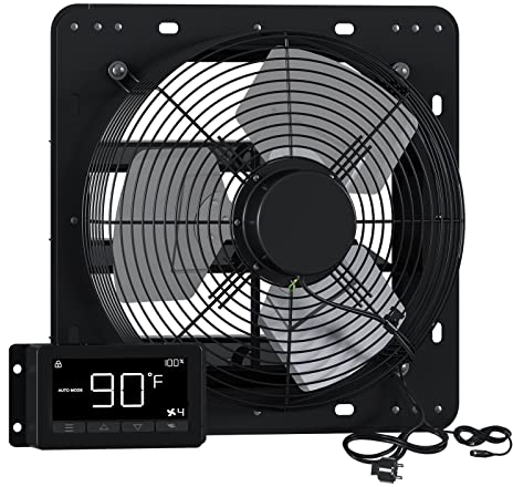 Brogachy 300mm Industrielle Abluftventilator mit Temperatur- und Feuchtigkeitsregler, Wandventilator 1580m³/h,Wandlüfter für Heizung,Kühlung, Booster, Belüftung und Abluftgebläse.