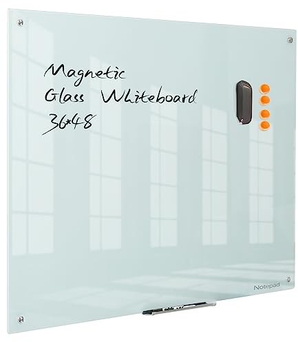 Magnetic Dry Erase Board - Frameless Glass White Board 48 x 36 Inches, Wall Mounted for Office, Home & School