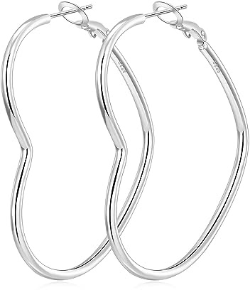 S925 Sterling Silber Große Herz Creolen für Damen - Dünne Silber Gefüllte Hypoallergene Ohrringe für Mädchen - 30 40 50mm