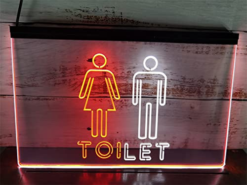 KEYQEEN LED neonskylt, unisex WC toalett toalett väggdekoration USB dimmer neonljus akryl lysande skylt, White red, 40x30cm