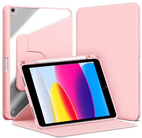VAGHVEO Funda Giratoria para iPad 9ª / 8ª / 7ª Generación 10,2 Pulgadas con Portalápiz, iPad Air 3ª 2019 10,5 / iPad Pro 10,5 Caja Carcasa de Libro de Giratorio 360 Grados Transparentes Cover, Rosa