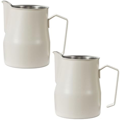 Carafe À Lait 350ml 500ml 750ml En Acier Inoxydable Pour Faire Mousser Le Lait Pichet À Vapeur, 2 Mousses À Lait,pour Les Machines À Espresso, Finition Mate ( Color : Bianco , Size : 350ml/12oz )
