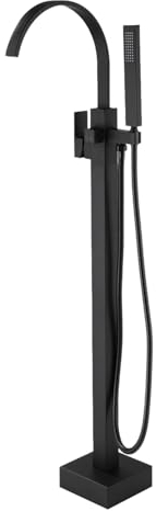 XJTNLB Standarmatur Wannenarmatur Wasserfall Schwanenhals Duscharmatur Mischbatterie Badewanne mit Brause Einhebelmischer Badewanne 360° Drehbarer,Schwarz