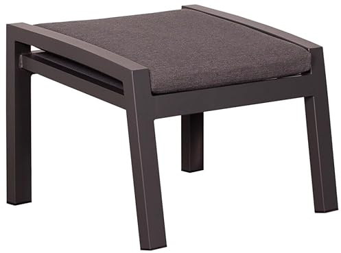 MR. DEKO Hocker Sevilla Aluminium | wetterfester Garten Sitzhocker Fußbank 60×47×43 cm | Alurahmen Textilene Anthrazit | Fußablage Outdoor Balkon | Fußhocker für die Terrasse