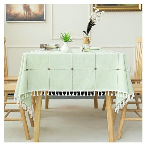 Outdoor Tischdecke Quadratisch, Tischdecken 140x300CM Polyester Tischdecke Abwaschbar Esszimmer Plaid mit Quasten Tischdecken für Außenbereich, Fluoreszierende Grün