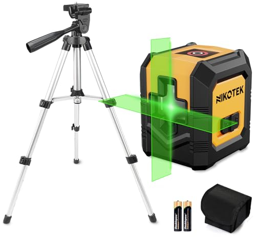 Nikotek Green Laser Level with Tripod, Self-Leveling Bright Green Beam Horizontal and Vertical Cross Line Laser for Home Decoration DIY etc.Carrying Pouch Battery&Tripod Included