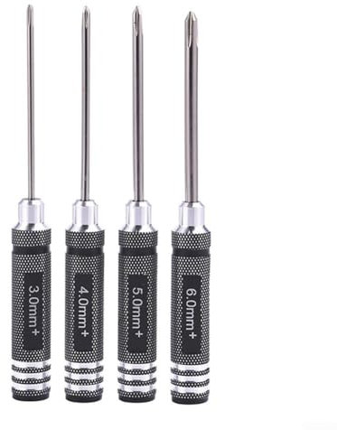 Lot de 4 tournevis cruciformes 3/4/5/6 mm pour voiture, bateau, quadricoptère, hélicoptère, multirotors (noir)