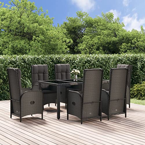 DYRJDJWIDHW europaletten,gartenmöbel Set,palettenkissen,7-TLG. Garten-Essgruppe mit Kissen Schwarz und Grau Poly RattanGeeignet für Garten, Swimmingpool, Wohnzimmer, Terrasse
