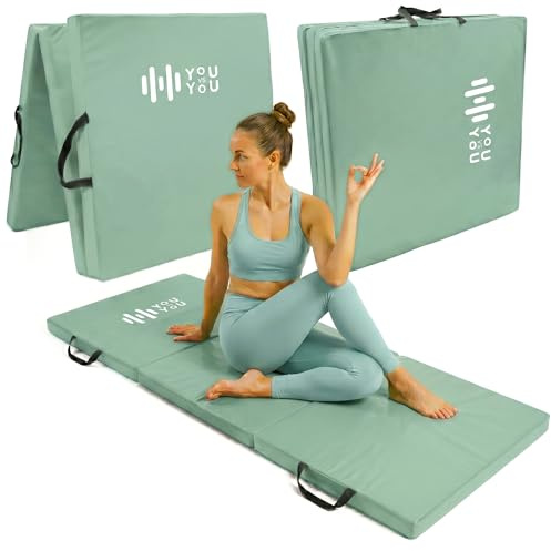 You vs You Yoga Mat | Thick Folding Yoga Exercise Pilates Gymnastic Mat | Non-Slip | Stretching and Core Exercise | Sweat Proof and Easy to Clean | Fold for Easy Store and Carrying (Teal)