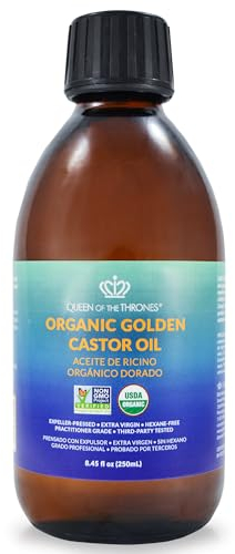 QUEEN OF THE THRONES Organic Golden Castor Oil - 8.45oz (250mL) | 100% Pure & Expeller-Pressed for Hair, Skin & Nails | Hexane-Free | USDA Certified Organic