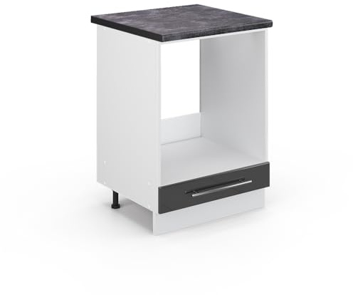 Vicco Herdumbauschrank Fame-Line, Anthrazit Hochglanz, 60 cm | MDF-Front · AP Anthrazit inkl. · Höhenverstellbare Füße · Metallgriffe · Einfache Integration ✓