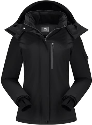 CAMEL CROWN Women's Ski Jacket Waterproof Warm Coat Winter Fleece Snow Coat Hooded Snowboarding Jacket
