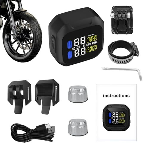 Generisch Solar-Reifendruckkontrollsystem, Reifendruckkontrollsystem für Motorräder - Solar USB wiederaufladbares TPMS,Wasserdichtes Reifendruckkontrollsystem für Fahrsicherheit