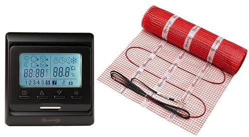 Warmcoin™ Heizmatte - Elektrische Fußbodenheizung, Selbstklebend, Verschiedene Größen, 160 W/m² mit Thermostat (W51 Schwarz thermostat, 1.5m²)