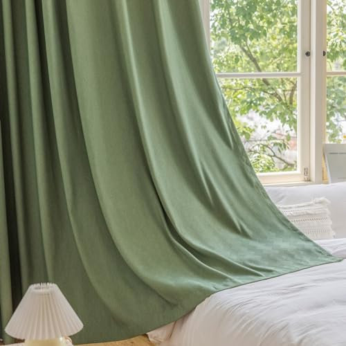 Bishilin Vorhänge Blickdicht mit Ösen, Verdunklungsvorhänge Matcha Grün 2er Set 137x244CM Leinenoptik Modern Einfach Gardinen Schlafzimmer Kinderzimmer Jugendzimmer