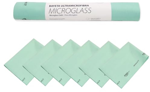 Maya - Bayetas de Microfibra con Precorte para Limpieza de Vajillas/Cristales sin Dejar Rayas | 40x60 cm | Rollo de 6 Paños Microglass Absorbentes para Cocina (Verde)