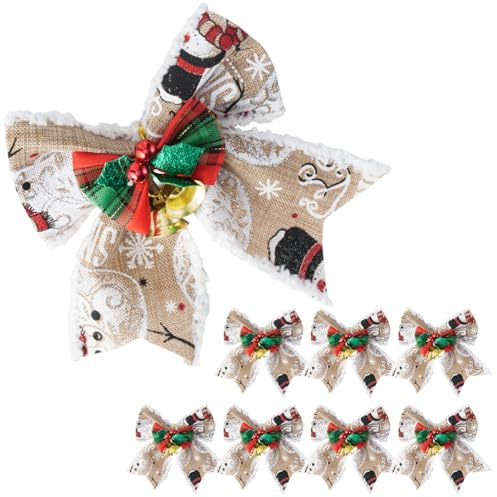HORRAu 8 Pièces Nœuds Sapin de Noël, Nœuds Papillon Homme de Neige, avec Petites Clochettes Qui sonnent, Décoration de Sapin Noël, Décoration Noël, Cadeau Festif